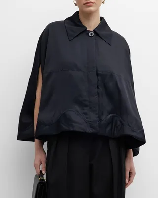Wavy-Hem Collared Crop Cape
