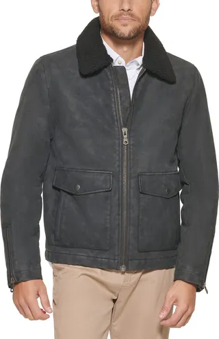 Tommy Hilfiger Men's Faux Leather Moto with Sherpa Collar