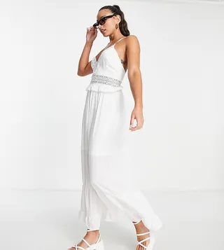 Parisian Tall cami strap broderie insert maxi dress in white