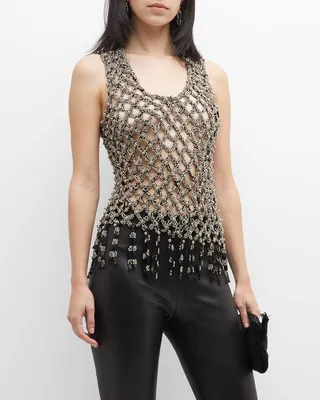 Arced Crystal Fishnet Tank Top