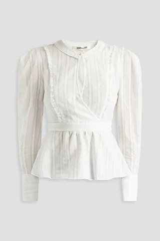 Erin ruffle-trimmed cotton-jacquard peplum blouse