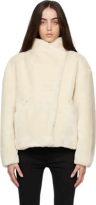 FRAME Off-White Button Faux-Fur Jacket