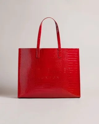 Mock Croc Icon Tote Bag in Red