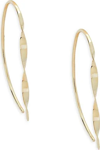 14K Yellow Gold Long Twist Hoop Earrings