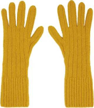 Dries Van Noten Yellow Ribbed Gloves