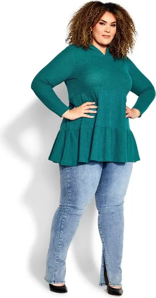AVENUE | Women's Plus Size Nola Waffle Tunic - teal - 18W