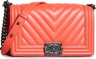 What Goes Around Comes Around Chanel Ornge Lamb Chevron Bag