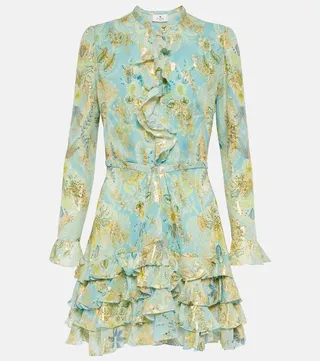 Ruffle-trimmed silk georgette minidress