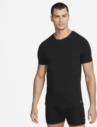 Nike Men's Dri-FIT Essential Cotton Stretch Slim Fit Crew Neck Undershirt (2-Pack) in Black