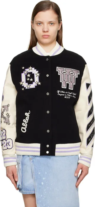 Off-White Black & Off-White Embroidered Bomber Jacket