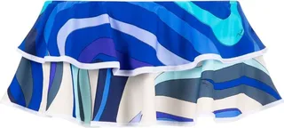Blue Abstract-Print Ruffled Bikini Bottoms