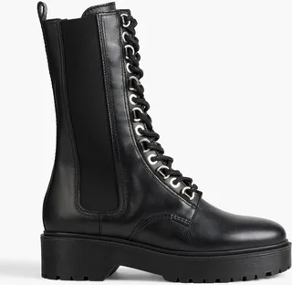 Furry leather combat boots
