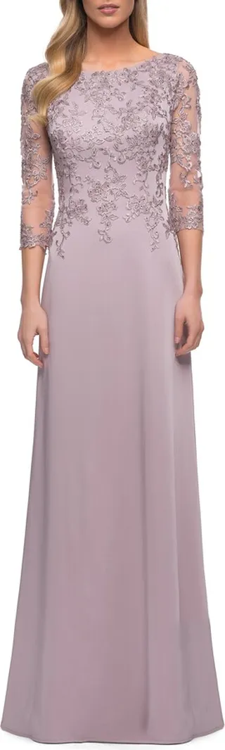 Boat Neckline and Lace Detailing Jersey Gown