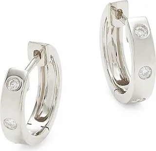 14K White Gold & Diamond Huggie Hoop Earrings