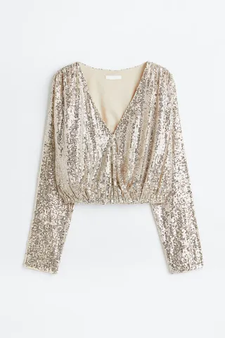 Sequined Wrapover Blouse