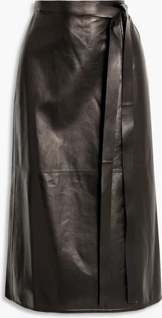 Leather midi wrap skirt