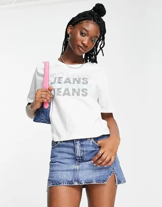 Tommy Jeans overlap logo t-shirt in white