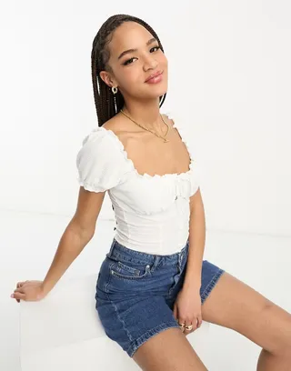 ASOS DESIGN short sleeve milkmaid bodysuit in white