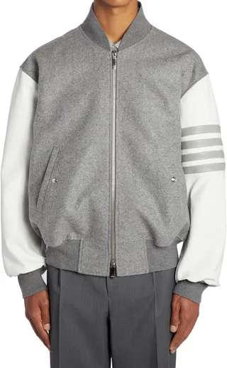 4-Bar Oversize Wool & Leather Bomber Jacket