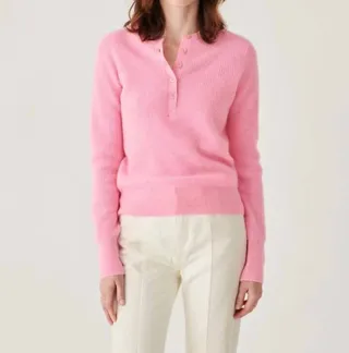 Cashmere Waffle Henley Top in Pink Buds