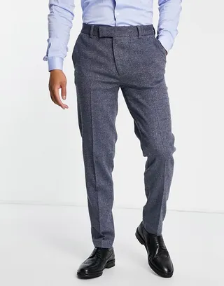 ASOS DESIGN slim wool mix suit pants in navy texture