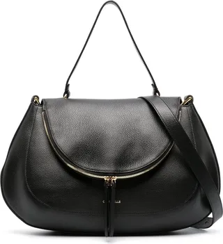 Curved Grained-Leather Tote Bag