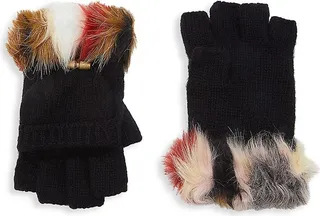 Faux Fur Trim Wool Blend Convertible Gloves