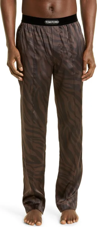 Zebra Print Stretch Silk Pajama Bottoms