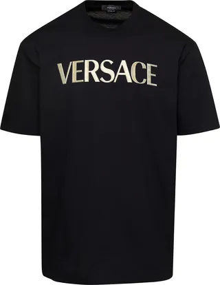Black Crewneck T-shirt With Logo Print On The Chest In Cotton Man