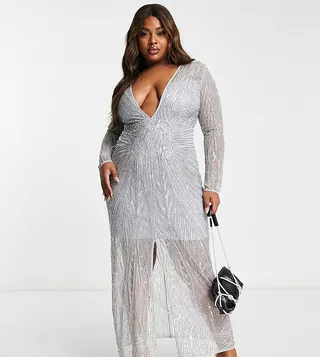 ASOS EDITION Curve embellished slit front maxi dress in ice blue