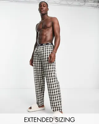 ASOS DESIGN woven lounge bottoms in beige plaid