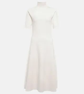 Turtleneck silk-blend midi dress
