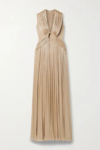 Costarellos - Kiera Cutout Pleated Lamé Gown - Neutrals