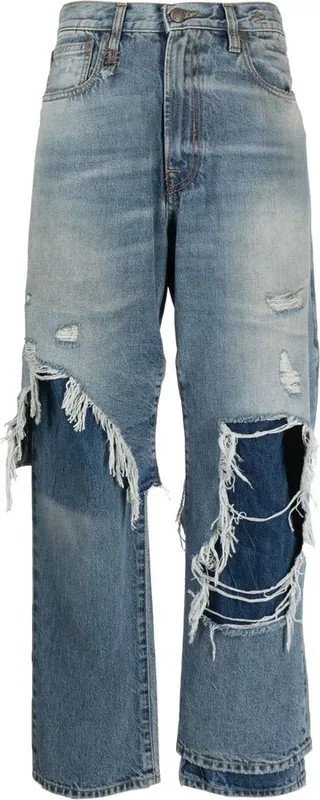 Distressed Wide-Leg Jeans