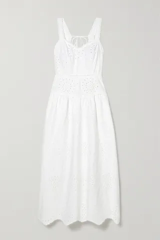 Loretta Caponi - + Net Sustain Dania Open-back Broderie Anglaise Cotton-blend Midi Dress - White