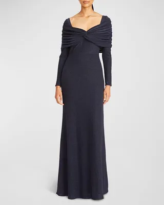 Edna Twist-Front Shimmer Column Gown
