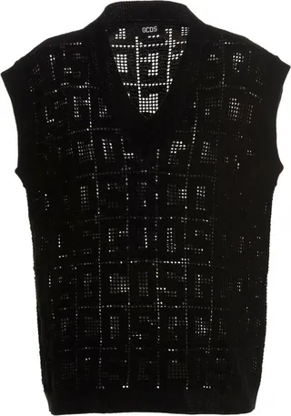 GCDS Monogram Macramé V-Neck Vest