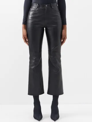 Kick-flare Cropped Leather Trousers