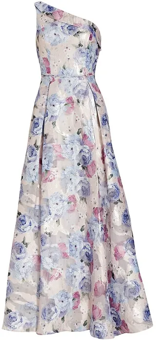 Jacquard One-Shoulder Gown