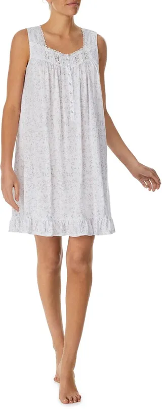Floral Print Sleeveless Short Cotton Nightgown