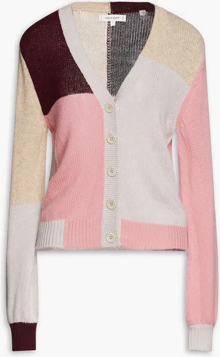 Color-block wool and cashmere-blend cardigan