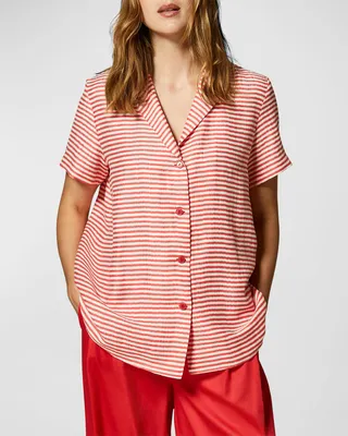 Plus Size Barre Striped Linen Shirt