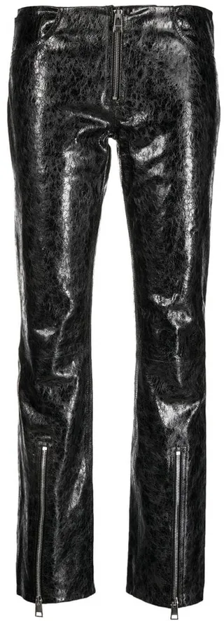 Distressed-Effect Leather Trousers