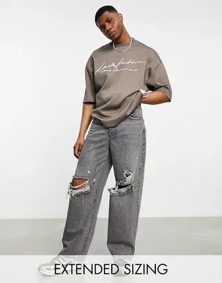 ASOS Dark Future oversized T-shirt in scuba with front logo embroidery in brown