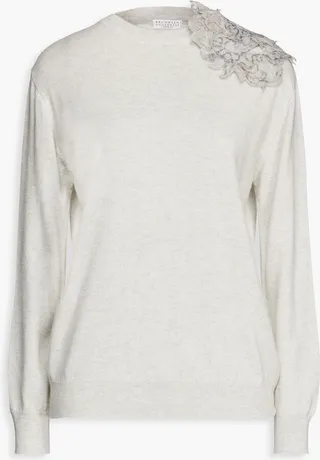 Embellished mélange cashmere sweater