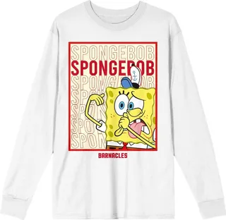 Spongebob Squarepants Barnacles Crew Neck Long Sleeve White Unisex Adult Tee-3XL