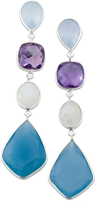 Sterling Silver Multi Gemstone Drop Earrings