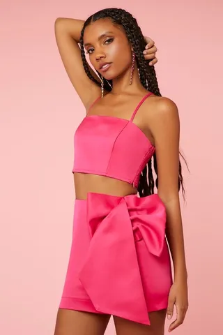 Cropped Cami & Bow Mini Skirt Set