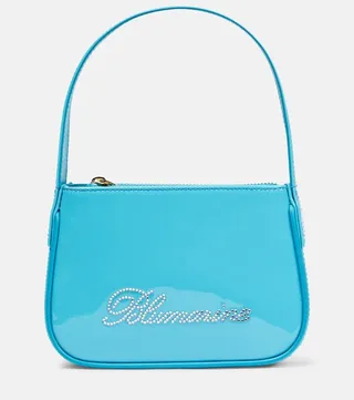 Logo patent leather shoulder bag