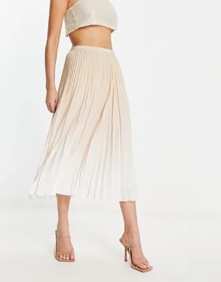 French Connection pleated midi skirt in cream ombre